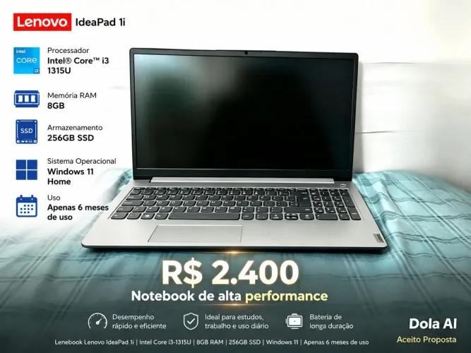Notebook Lenovo IdeaPad 1i i3 13ª Geração | 8GB RAM | SSD NVMe 