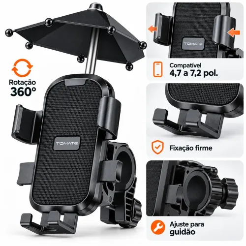 Suporte Celular Tomate MTG-256 Guidão Moto Bike 360° com Guarda-Chuva