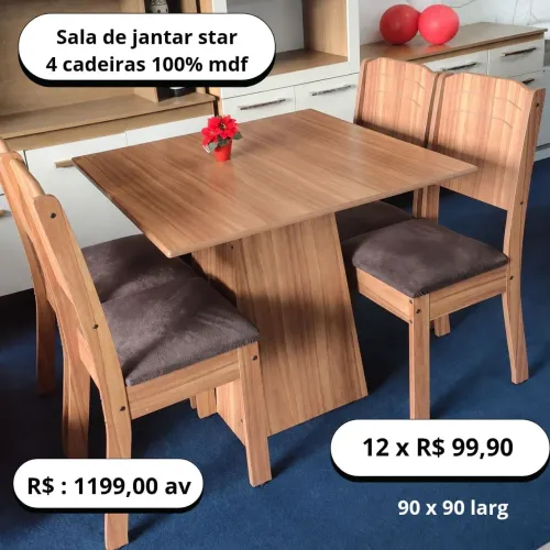 PROMOÇÃO URGENTE - Mesa de Jantar Star com 4 CADEIRAS apenas 12x R$99,90