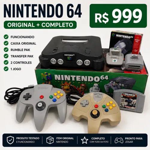 Nintendo 64 Completo + Caixa Original + 2 Controles + Jogos
