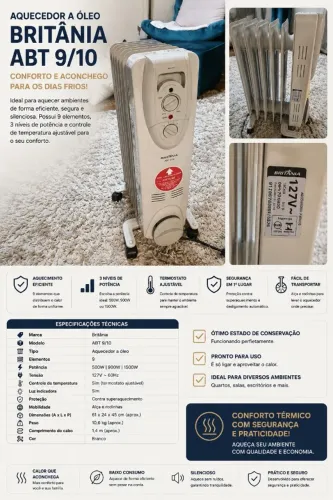 Aquecedor a Óleo Britânia ABT 9/10 1500W - 127V | Funcionando Perfeitamente