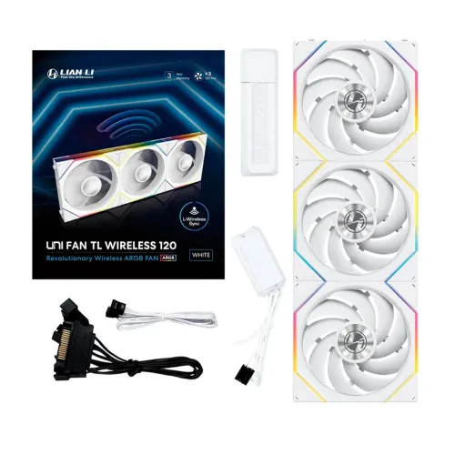 Kit 3 Fans Lian Li Uni Fan TL Wireless Branco 3 X 120mm Pwm Argb - 12TL1W3W
