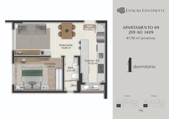 Venda | Apartamento 1 quarto + garagem e hobby box
