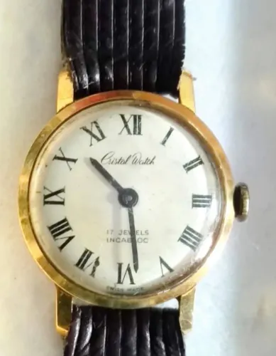 Relógio Suíço Cristal Watch em ouro chapeado 22k, ano 1952, 17 Rubis, feminino VENDO TROCO