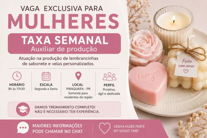 VAGA AUXILIAR DE PRODUÇÃO ARTESANAL - LEIA ATÉ O FIM 