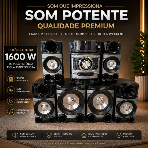 LG X-Boom 1600W - Mini System Original Completo | Som Potente e Graves Intensos