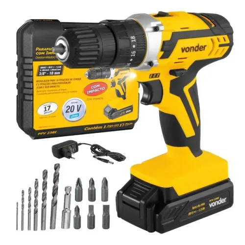 Parafusadeira e Furadeira com Impacto PFV 238I Vonder (17 peças)
