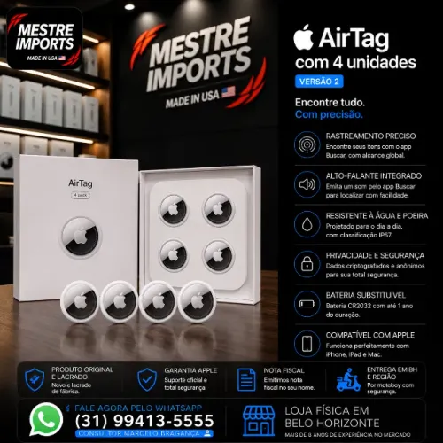 AirTag Apple 4 Unidades Versão 2 Original Novo Lacrado
