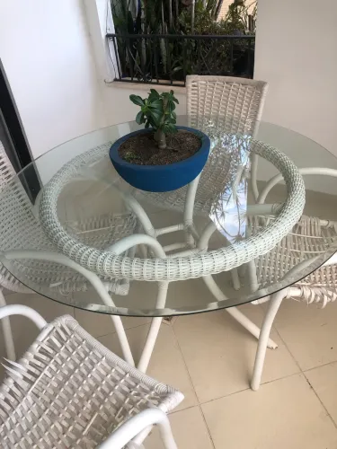 Mesa varanda 1,20 vidro bisotado, 4 cadeiras