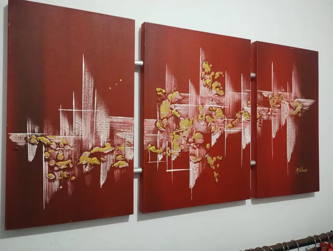 Quadro Pintura a óleo com 3 telas para sala