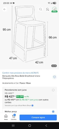 Banqueta alta amarelo, empilhavel