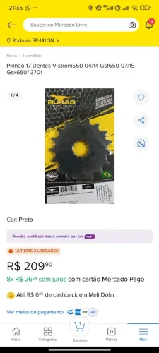 Pinhão durag 17 dentes v strom 650 gsx 650f  2004-2016 rodou 200km