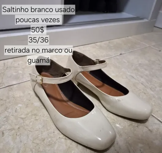 Sapato Salto Mary Jane estilo bonequinha branco