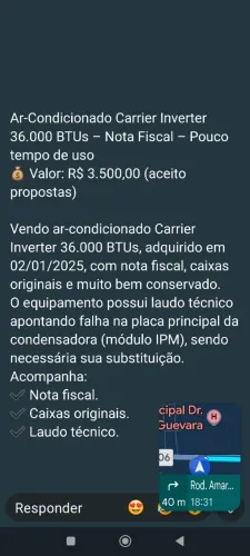Ar condicionado de teto semi novo com defeito na placa.