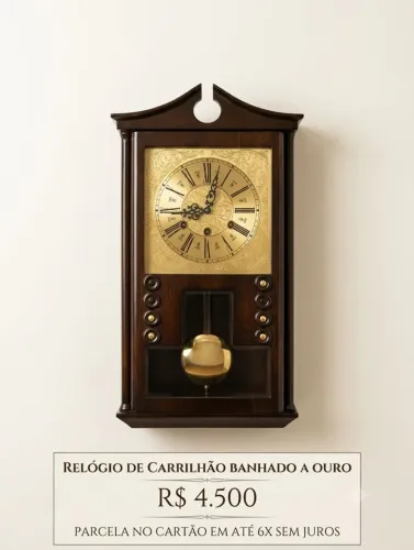 Relógio de Parede Carrilhão Antigo - Madeira Nobre e Banhado a Ouro