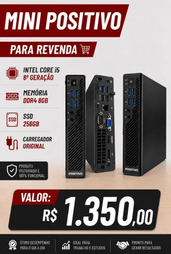 Mini PC Positivo Intel Core i5 8ª Geração | 8GB RAM | SSD 256GB | Compacto e Rápido
