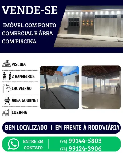 Vende se imóvel com ponto comercial e espaço com área de lazer