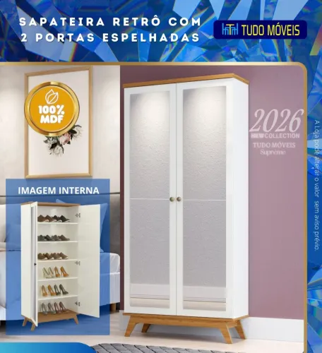 SAPATEIRA RETRÔ COM 2 PORTAS ESPELHADAS