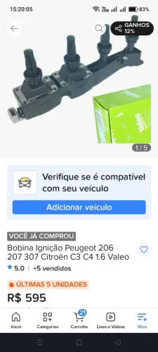 bobina valeo Peugeot e Citroen 1.6