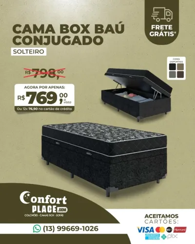 Cama Box Bau Solteiro Conjugado Espuma D33 Frete Grátis