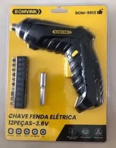 PARAFUSADEIRA ELÉTRICA  RECARREGÁVEL 3.6V COM 12 PEÇAS BOMVINK BOM-9913 UNIDADE