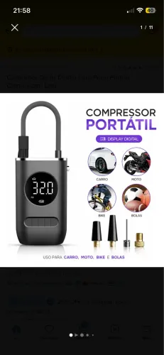 Compressor portátil ótimo preço, serve para encher bolas, pneus e também com lanterna