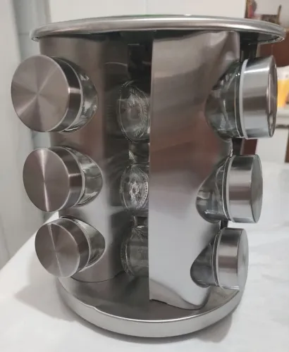 Porta tempero condimento inox 12 potes suporte giratório