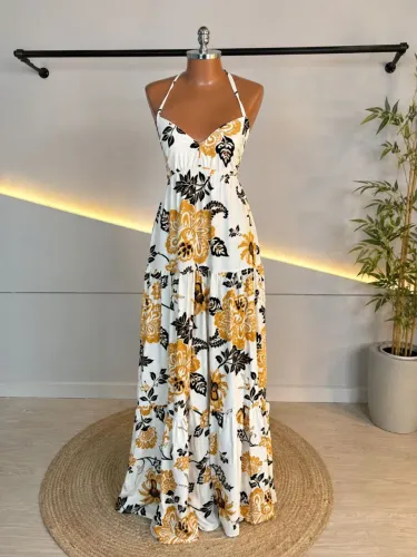 Vestido longo com amarração nas costas 