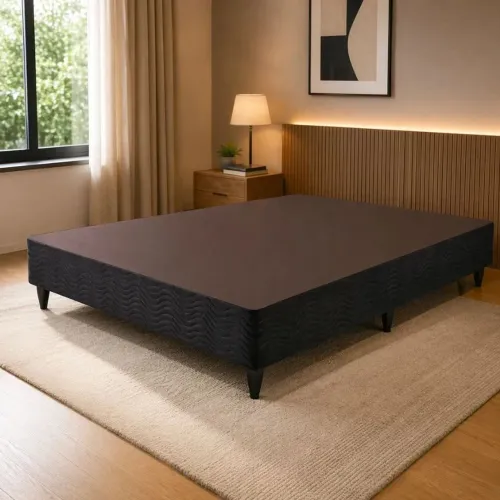 Base Box 138X188X30 Casal Ortobom Sommier Camurça Preto <br>