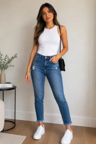 Calça Jeans Feminina Skinny Barra Desfiada Hering 38