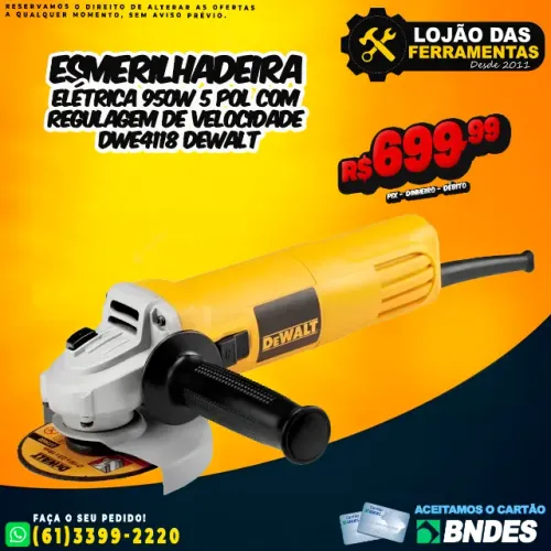 Esmerilhadeira 950w 5 Pol Com Regulagem de Velocidade Dwe4118 Dewalt