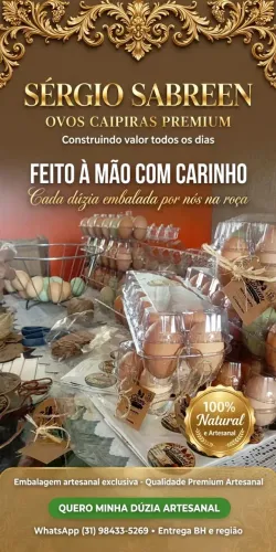 Ovos Caipiras Premium Artesanais, direto da roça.