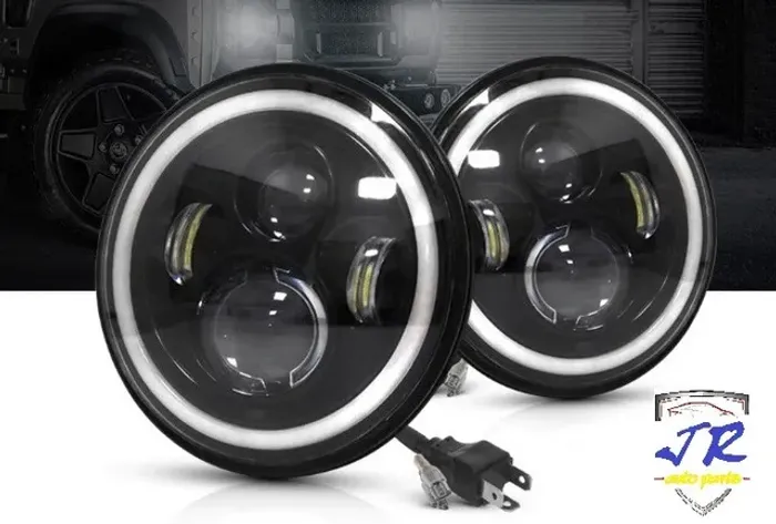 Farol Led 7 H4 Angel Eye Fusca Kombi Para Jeep Wrangler 40w