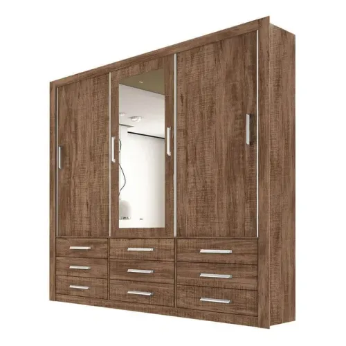 Guarda Roupa Casal Anjos 3 Portas 9 Gavetas com Espelho pr5277m