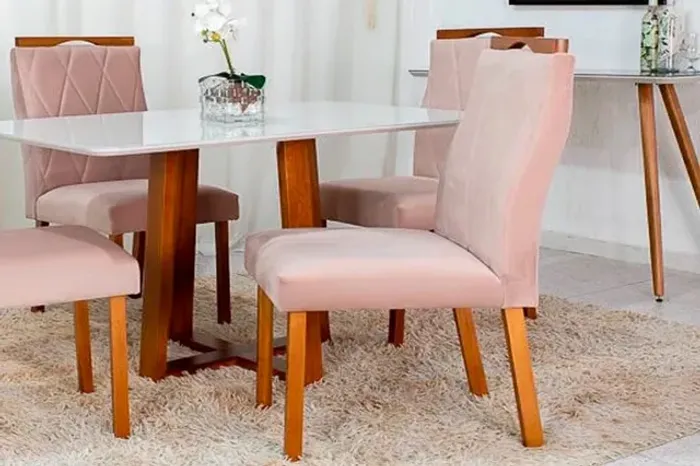 Cadeira Lisboa Veludo Rose Madeira Maciça Até 12x - Frete Grátis 