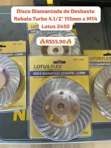 Disco Diamantado de Desbaste Rebolo Turbo 4.1/2" 115mm x M14 Lotus 3450