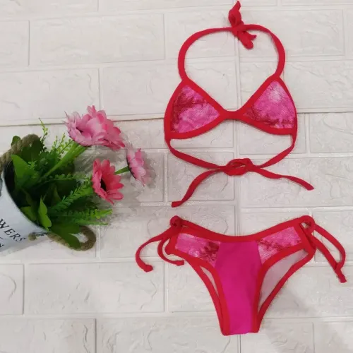 Biquine Infantil Com Estampa De Lycra Rosa