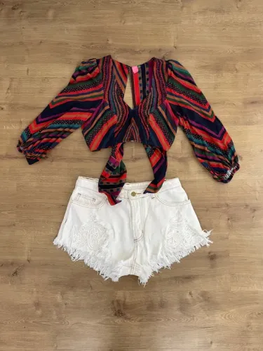 Short jeans curto branco tam 34 Farm