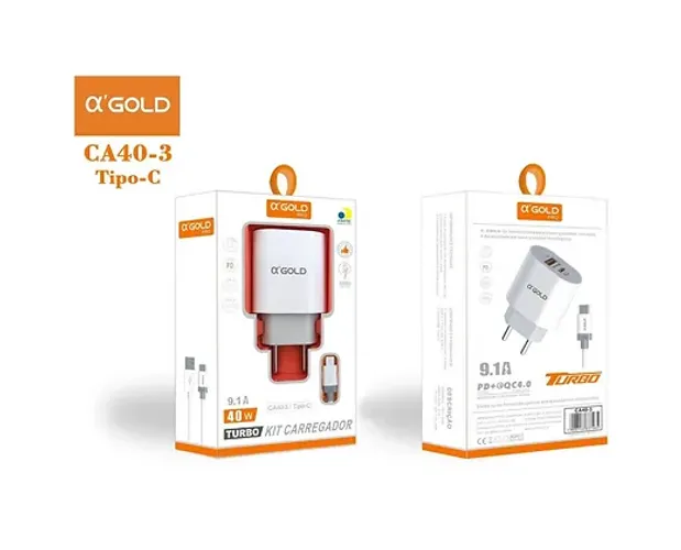 Carregador Turbo Tipo-C 40w 9.1a CA40-3 - A'Gold -Carregamento Rapido -Loja Coimbra Entreg