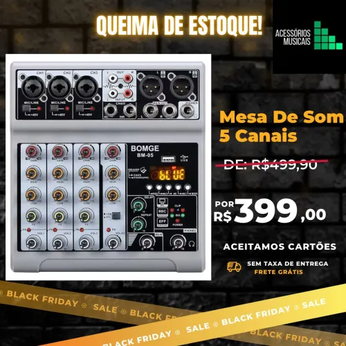 Mesa de Som 5 Canais Bomge BM-05 - Black Friday!