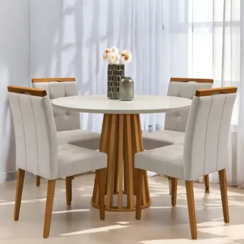 Conjunto Mesa de Jantar Redonda com 4 Cadeiras em madeira maciça já montadas!! 626tt6p