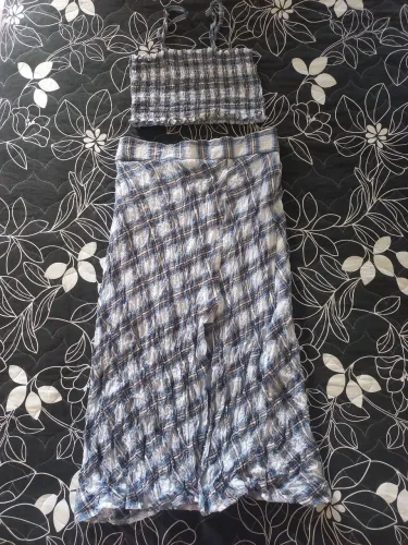 Conjunto xadrez azul e branco tam P