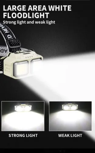 Lanterna de Cabeça 18650 USB Led Duplo Luz Distante e Luz Próxima + Alerta Vermelho