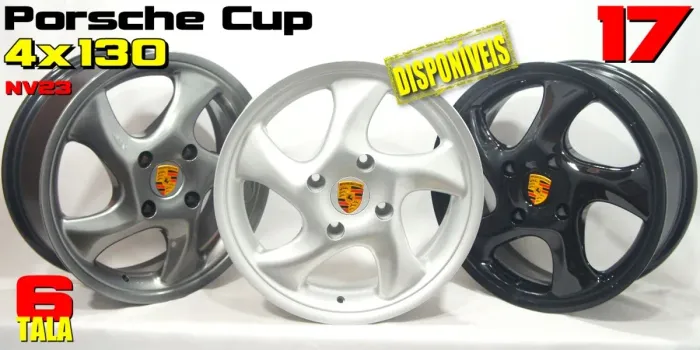 Jogo de rodas aro 17  Porsche Cup 4x130 Prata e Preto novas 