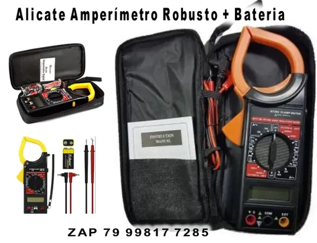 Alicate Amperímetro Robusto + Estojo Transporte + Bateria