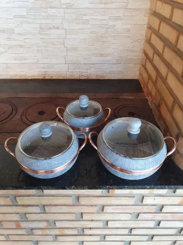 kit panelas de pedra bojuda com tampa de vidro