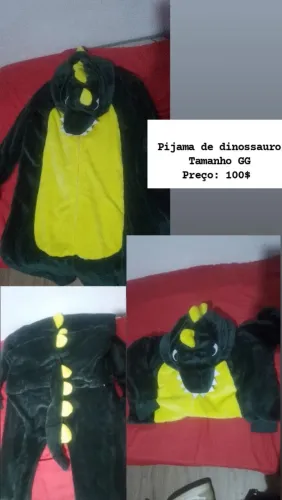 Pijama de Dinossauro GG - Verde e Amarelo