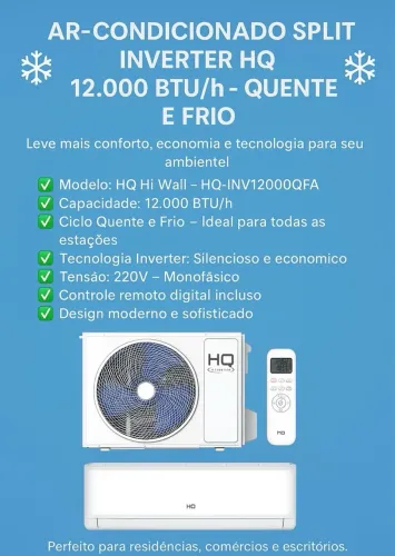Ar Condicionado Split HQ Inverter 12.000 BTUs quente e frio