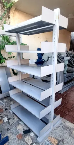 Gôndola estante de Aço Dupla Face cor cinza - 12 Prateleiras