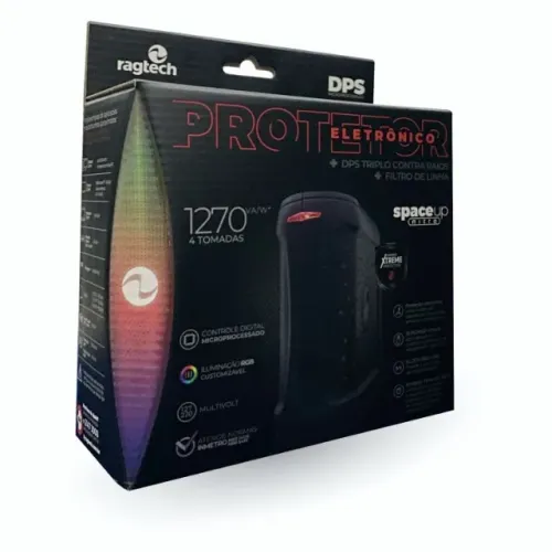  Protetor Eletrônico Gamer Ragtech Dps Space Up Nitro, Bivolt, Led RGB, 4 Tomadas - 20dps4